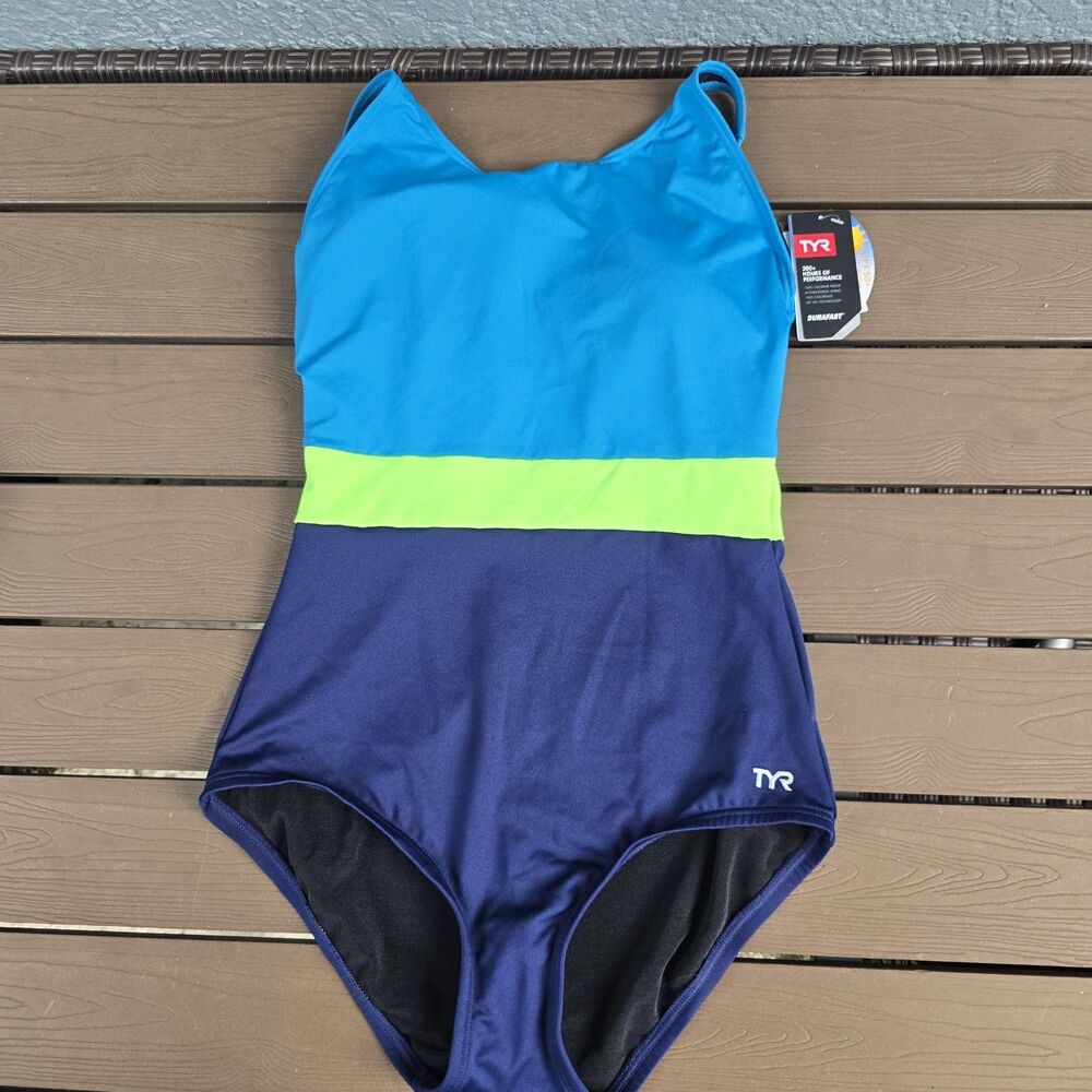 TYR Women's Durafast Elite Colorblock Control Fit 1 Piece Swim Sz 12 New